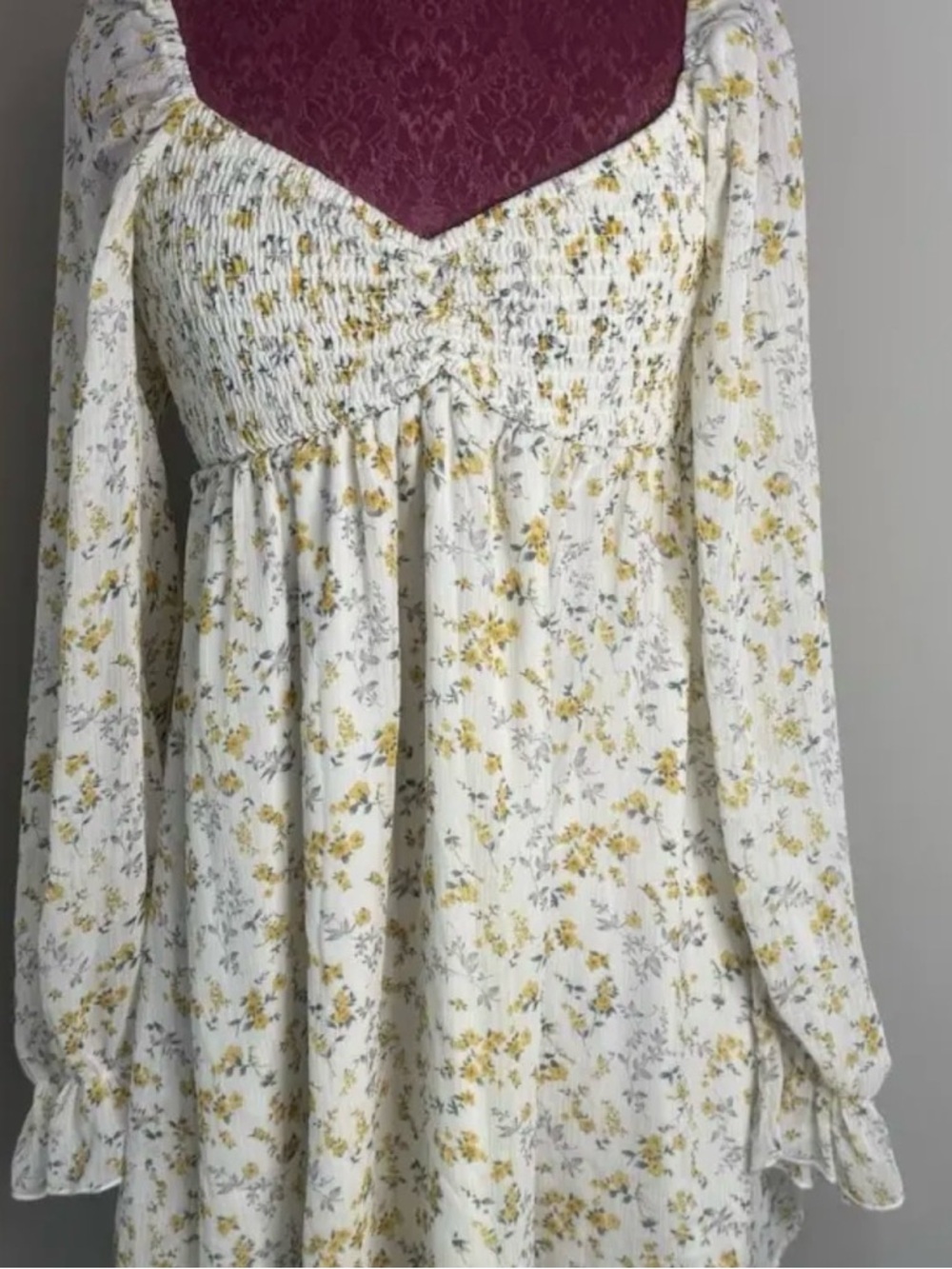 Cream & Yellow Floral Smocked Mini Dress